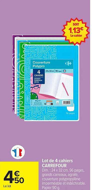 Lot de 4 cahiers CARREFOUR