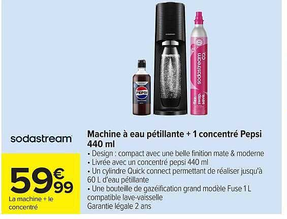 Machine à eau pétillante + 1 concentré Pepsi 440 ml