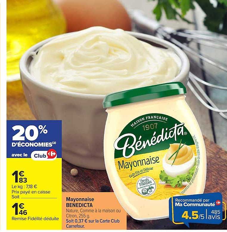 Mayonnaise BENEDICTA Nature, Comme à la maison ou Citron, 255 g.