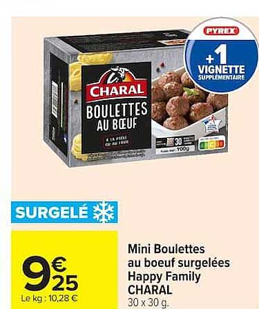 Mini Boulettes au boeuf surgelées Happy Family CHARAL