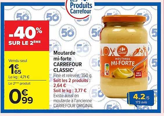 Moutarde mi-forte CARREFOUR CLASSIC' Fine et relevée, 350 g