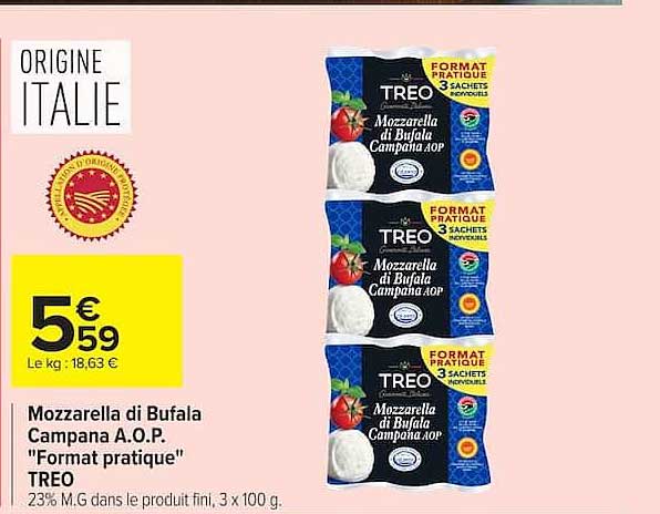 Mozzarella di Bufala Campana A.O.P. "Format pratique" TREO