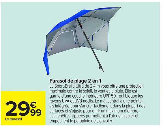 Parasol de plage 2 en 1