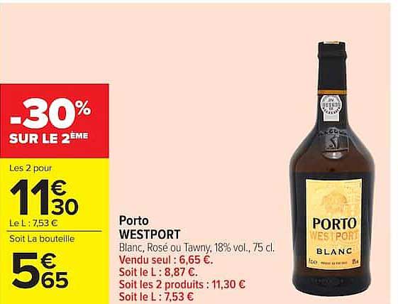 Porto WESTPORT Blanc, Rosé ou Tawny 18% vol. 75 cl