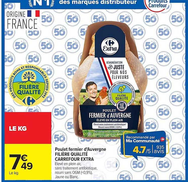 Poulet fermier d'Auvergne FILIÈRE QUALITÉ CARREFOUR EXTRA