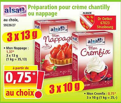 Préparation pour crème chantilly ou nappage