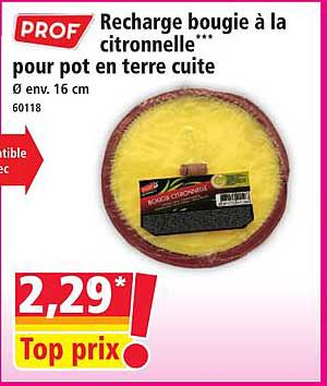 Recharge bougie à la citronnelle*** pour pot en terre cuite