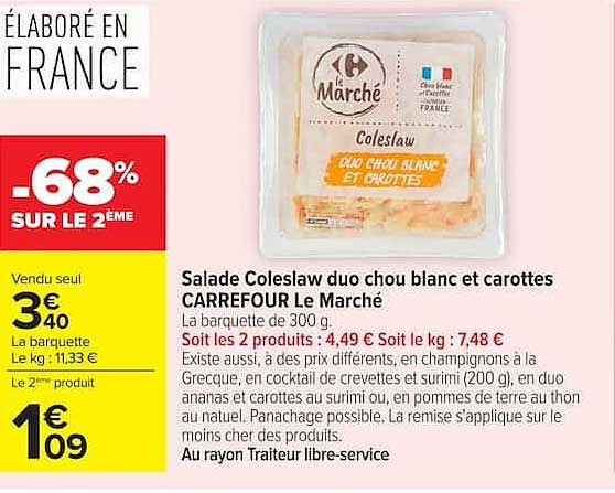 Salade Coleslaw duo chou blanc et carottes CARREFOUR Le Marché