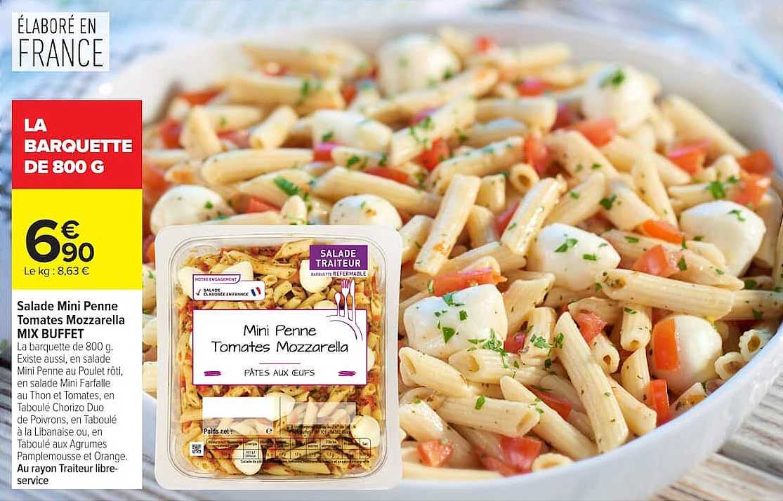 Salade Mini Penne Tomates Mozzarella MIX BUFFET