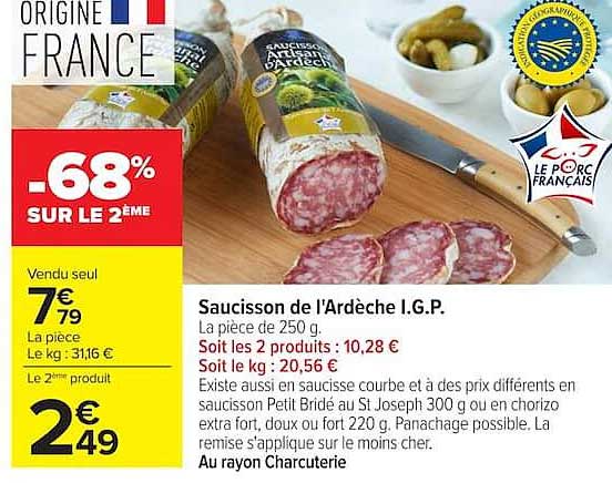 Saucisson de l'Ardèche I.G.P.