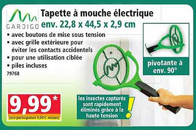 Tapette à mouche électrique env. 22,8 x 44,5 x 2,9 cm