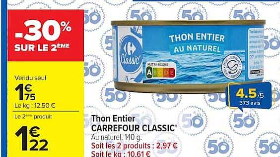 Thon Entier CARREFOUR CLASSIC'