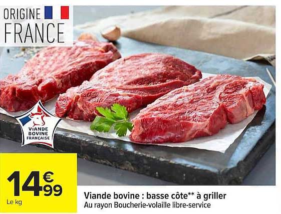 Viande bovine : basse côte** à griller