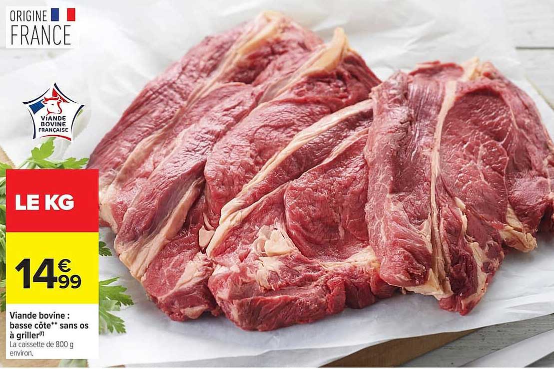 Viande bovine : basse côte** sans os à griller(f)