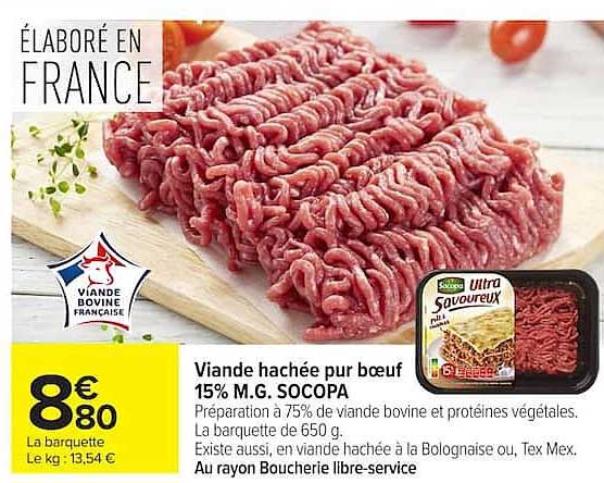 Viande hachée pur bœuf 15% M.G. SOCOPA