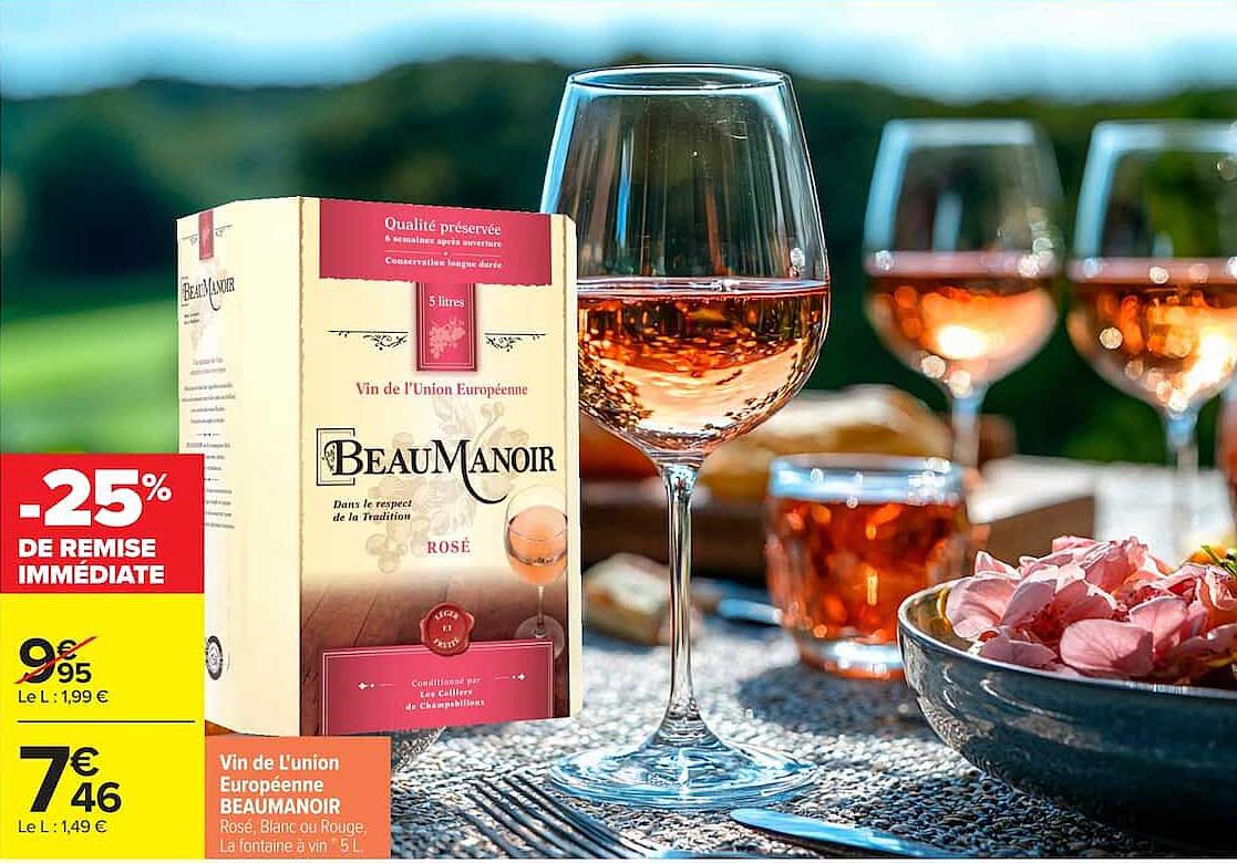 Vin de l'Union Européenne BEAUMANOIR Rosé, Blanc ou Rouge, la fontaine à vin 5 L