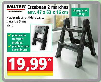 WALTER Escabeau 2 marches env. 47 x 63 x 16 cm