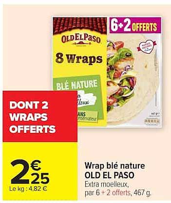 Wrap blé nature OLD EL PASO Extra moelleux, par 6 + 2 offerts, 467 g