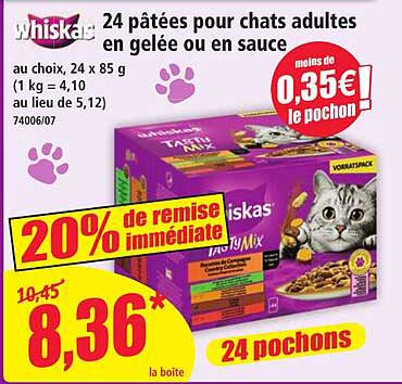 24 pâtées pour chats adultes en gelée ou en sauce