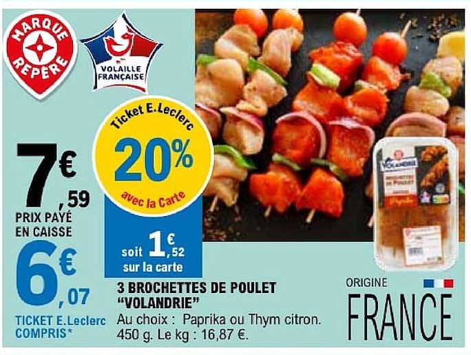 3 BROCHETTES DE POULET "VOLANDRIE"
