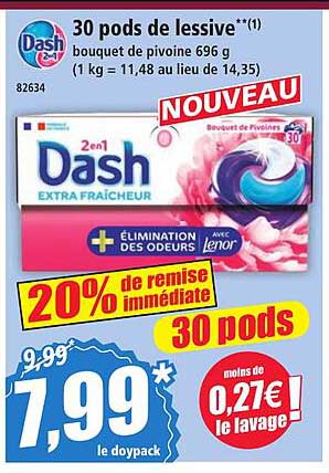 30 pods de lessive bouquet de pivoine 696 g (1 kg = 11,48 au lieu de 14,35)