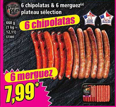 6 chipolatas & 6 merguez plateau sélection
