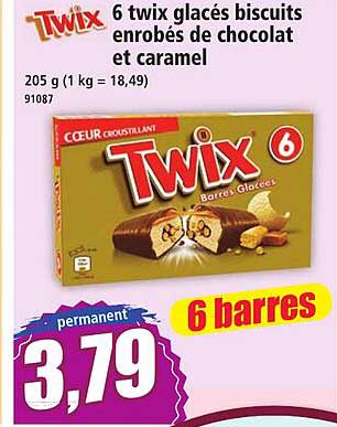 6 twix glacés biscuits enrobés de chocolat et caramel