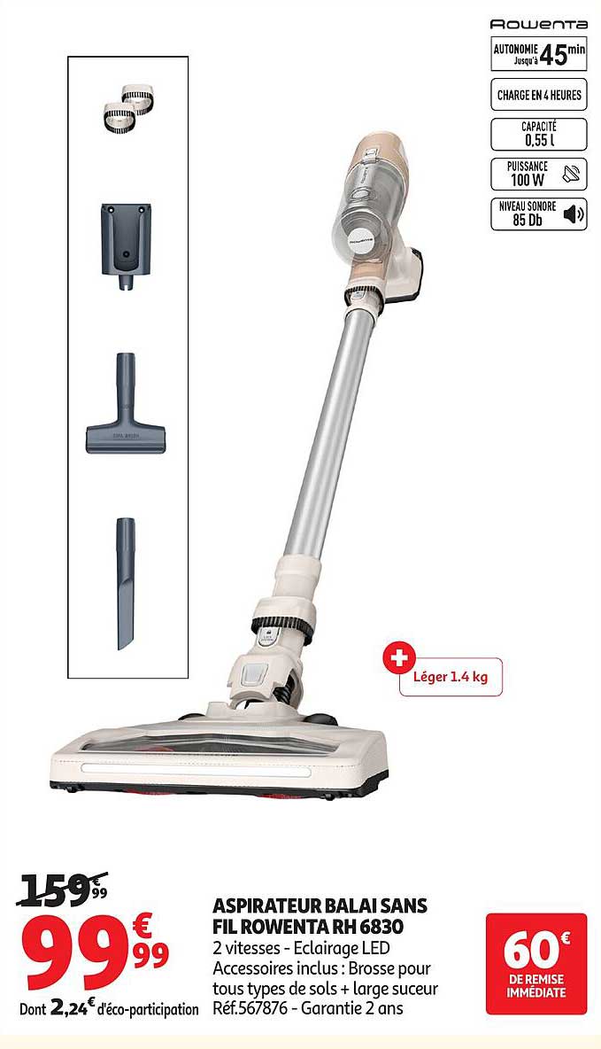 ASPIRATEUR BALAIS SANS FIL ROWENTA RH 6830