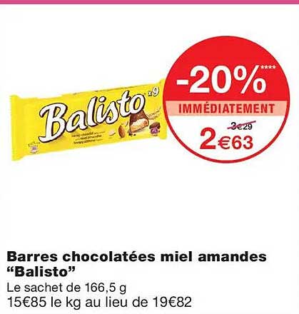 Barres chocolatées miel amandes “Balisto”