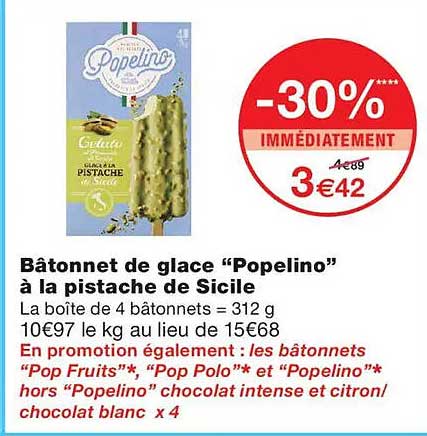 Bâtonnet de glace “Popelino” à la pistache de Sicile