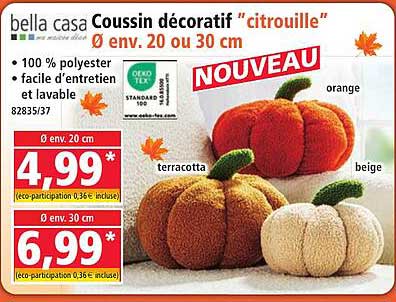 bella casa Coussin décoratif “citrouille” Ø env. 20 ou 30 cm