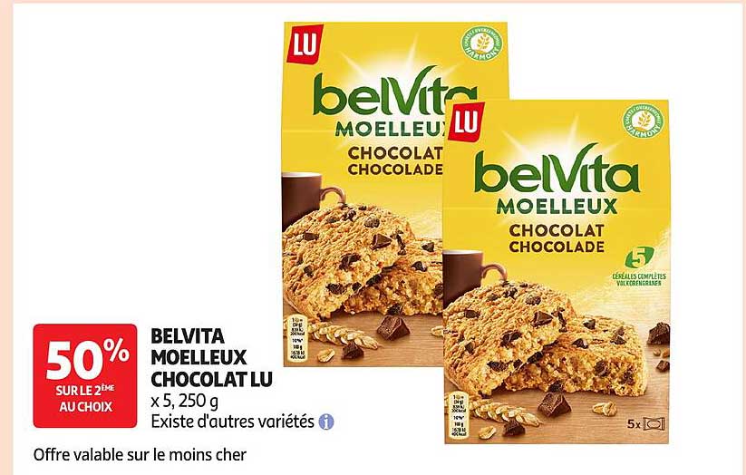 BELVITA MOELLEUX CHOCOLAT LU x 5, 250 g