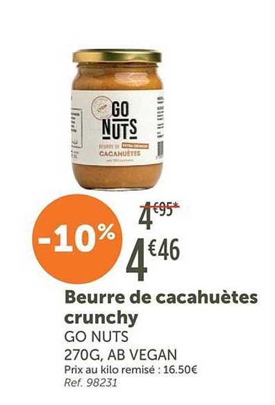 Beurre de cacahuètes crunchy GO NUTS 270G, AB VEGAN