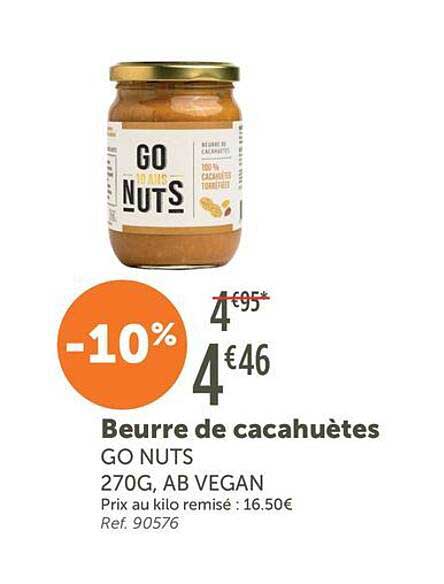 Beurre de cacahuètes GO NUTS 270G, AB VEGAN