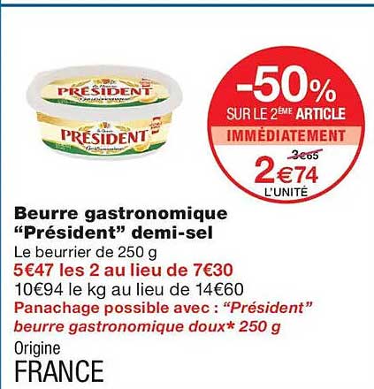 Beurre gastronomique “Président” demi-sel