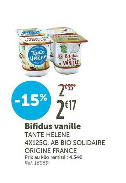 Bifidus vanille TANTE HELENE 4X125G, AB BIO SOLIDAIRE ORIGINE FRANCE
