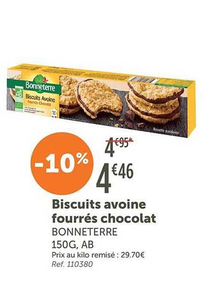 Biscuits avoine fourrés chocolat BONNETERRE 150G. AB