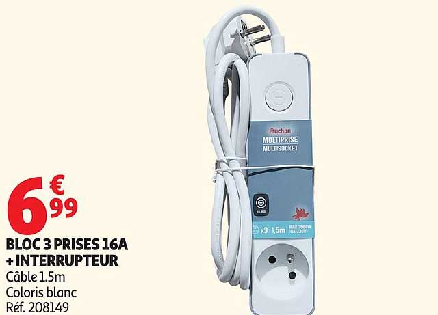 BLOC 3 PRISES 16A + INTERRUPTEUR
