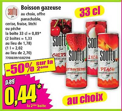 Boisson gazeuse au choix, offre panachable, cerise, fraise, litchi ou pêche