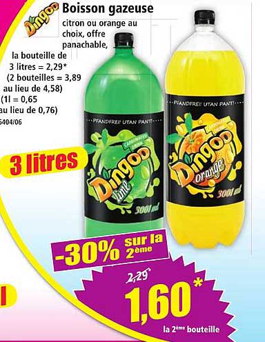 Boisson gazeuse citron ou orange au choix, offre panachable