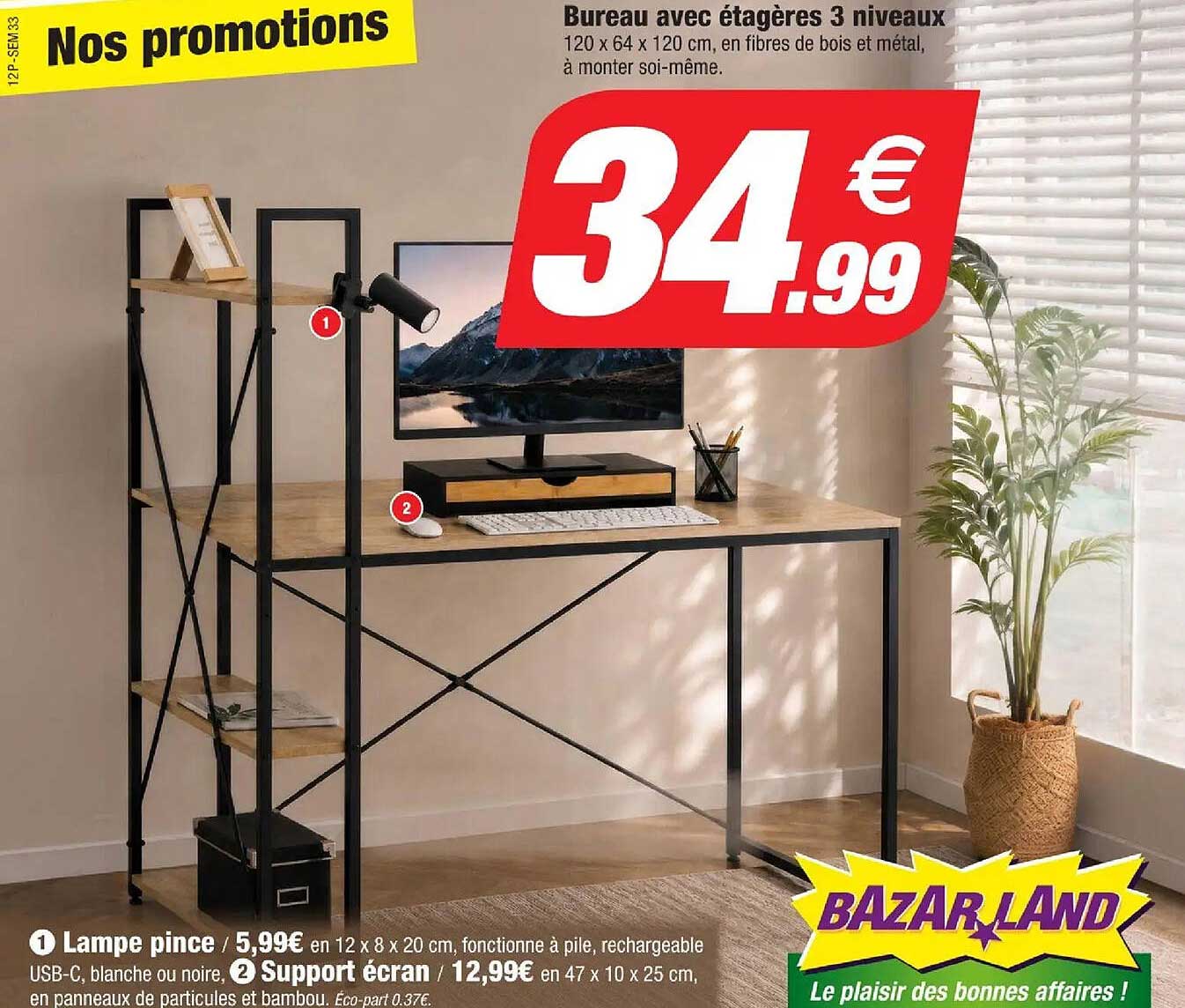 Bureau avec étagères 3 niveaux