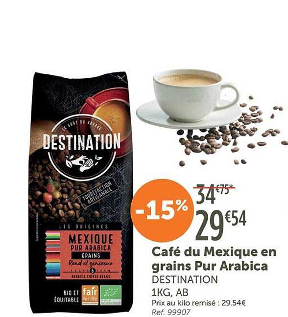 Café du Mexique en grains Pur Arabica DESTINATION 1KG, AB