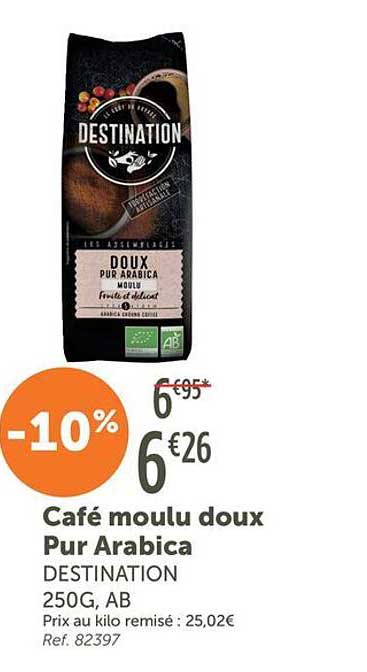 Café moulu doux Pur Arabica DESTINATION 250G, AB