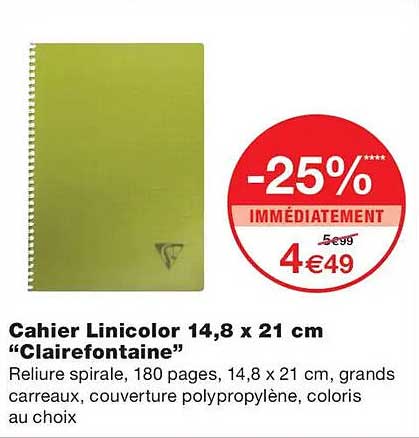 Cahier Linicolor 14,8 x 21 cm “Clairefontaine”