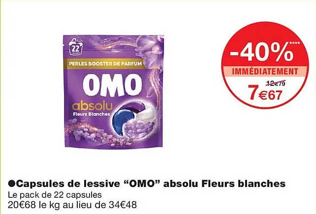 Capsules de lessive “OMO” absolu Fleurs blanches