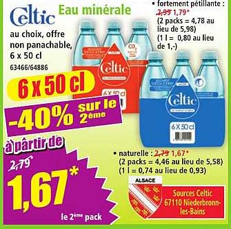 Celtic Eau minérale au choix, offre non panachable, 6 x 50 cl