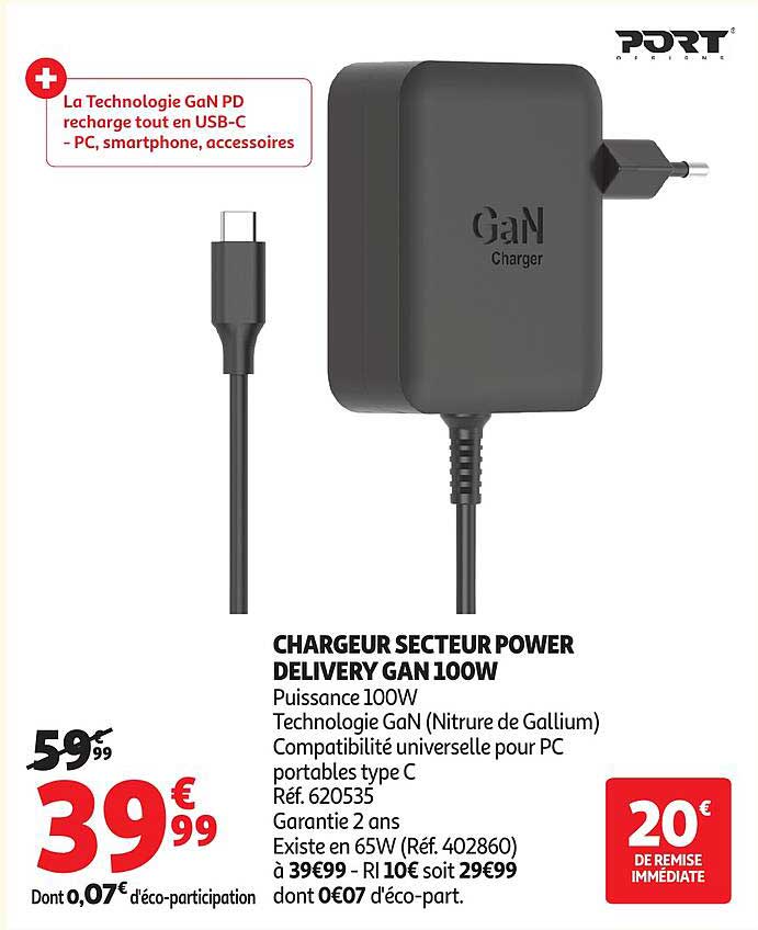 CHARGEUR SECTEUR POWER DELIVERY GAN 100W