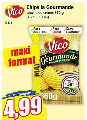 Chips la Gourmande touche de crème, 360 g (1 kg = 13,86)