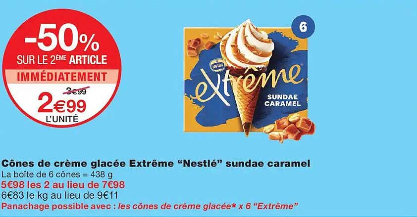 Cônes de crème glacée Extrême “Nestlé” sundae caramel