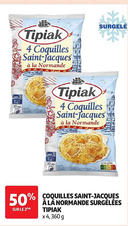 COQUILLES SAINT-JACQUES À LA NORMANDE SURGELÉES TIPIAK x 4, 360 g